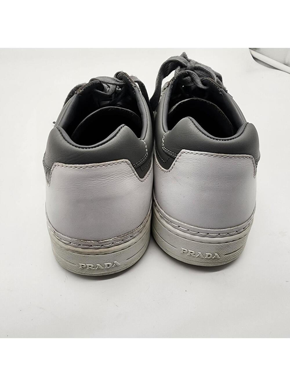 Prada Gray Leather Low Top Lace Up Sneakers 2831 Luxury Designer Shoes 10 - Picture 4 of 8